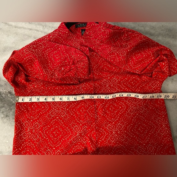 LRL Ralph Lauren Red Tan Long Sleeve Button Popover Split Hem Tunic Top Size S - Picture 12 of 13